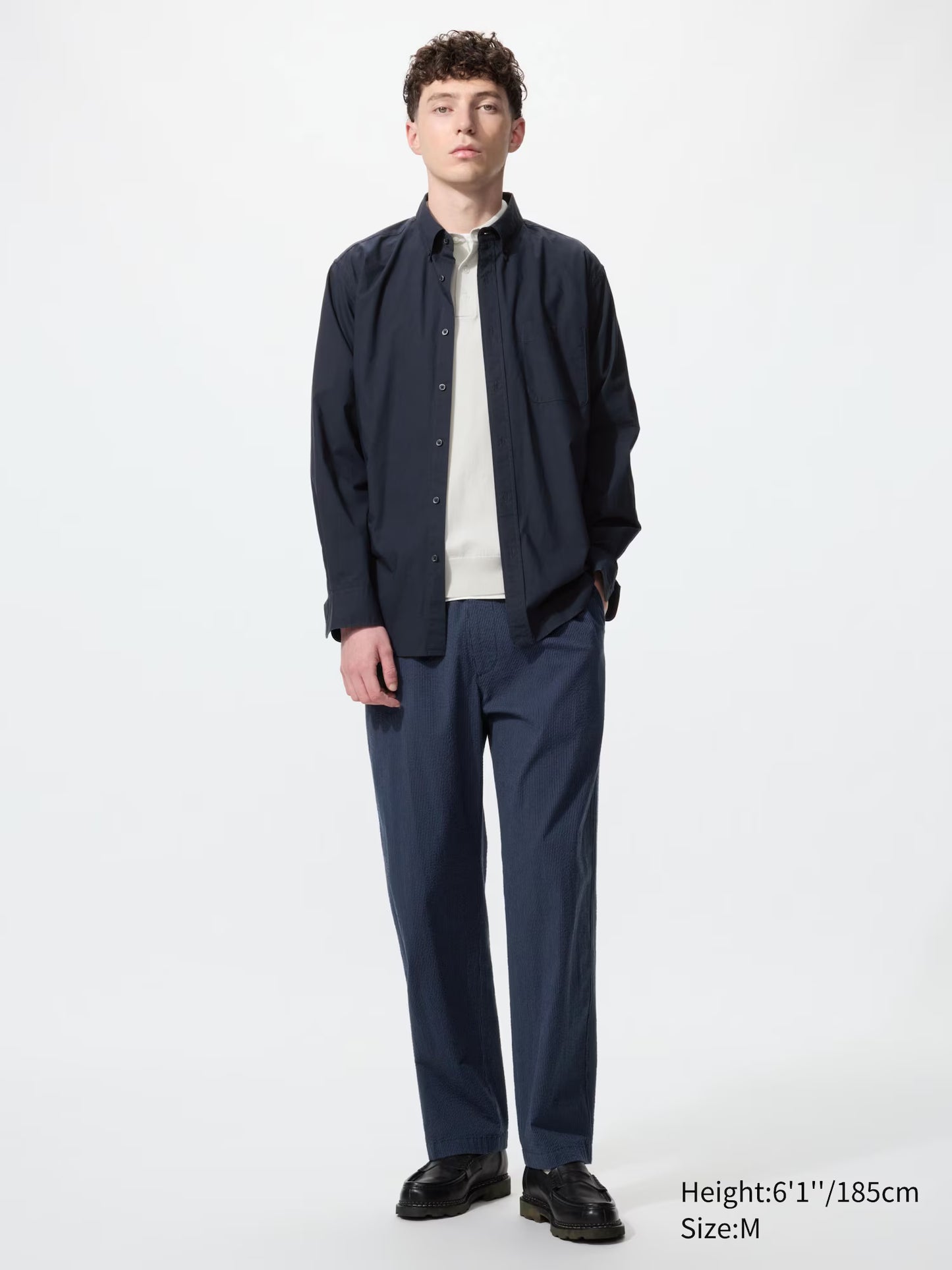 Uniqlo Stretch Easy Ankle Pants | Seersucker - Navy