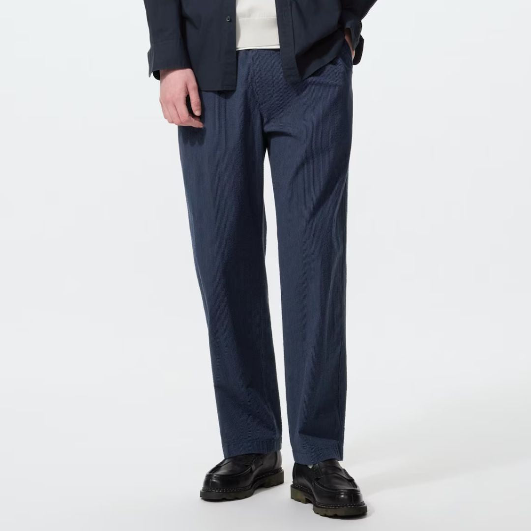 Uniqlo Stretch Easy Ankle Pants | Seersucker - Navy