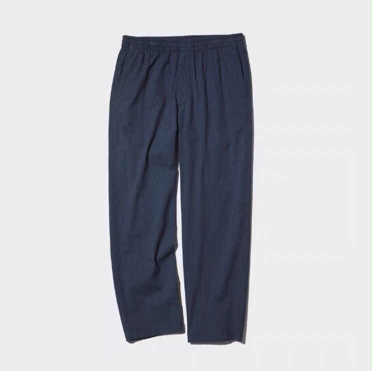 Uniqlo Stretch Easy Ankle Pants | Seersucker - Navy